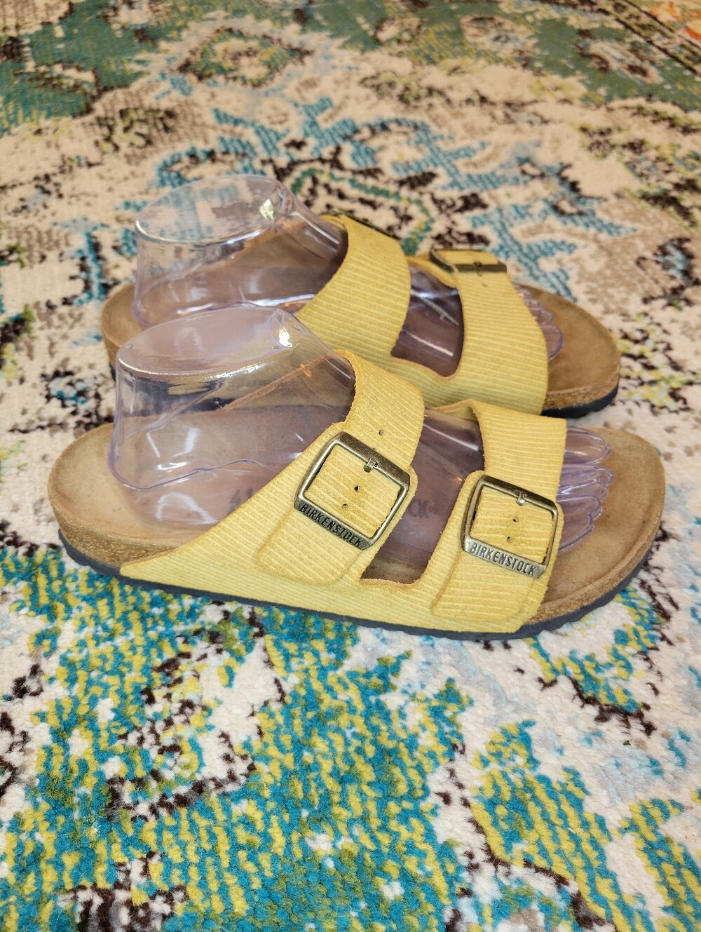 Birkenstock Corduroy Cork Brown Arizona Two Strap Slip On Sandals, EU 41 US 9.5
